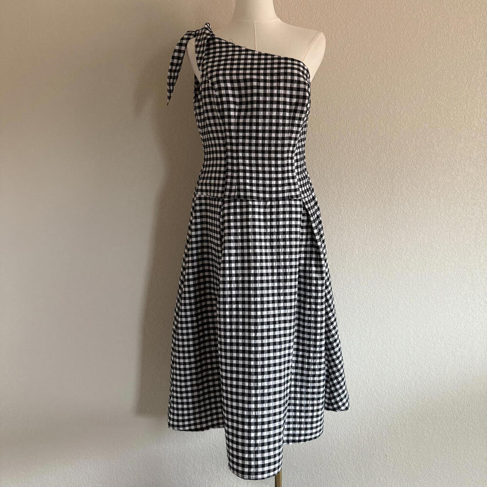 Anthropologie Gingham One Shoulder Dress Size Mp